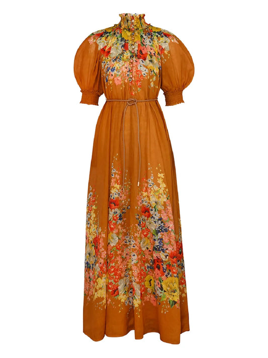 Zimmermann Alight Swing Midi Dress — Brown/ Red — Size XS — Front View