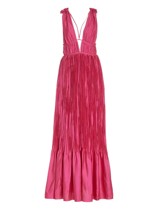 Simkhai Ostara Pleated Maxi Dress — Pink — Size XS — Front View