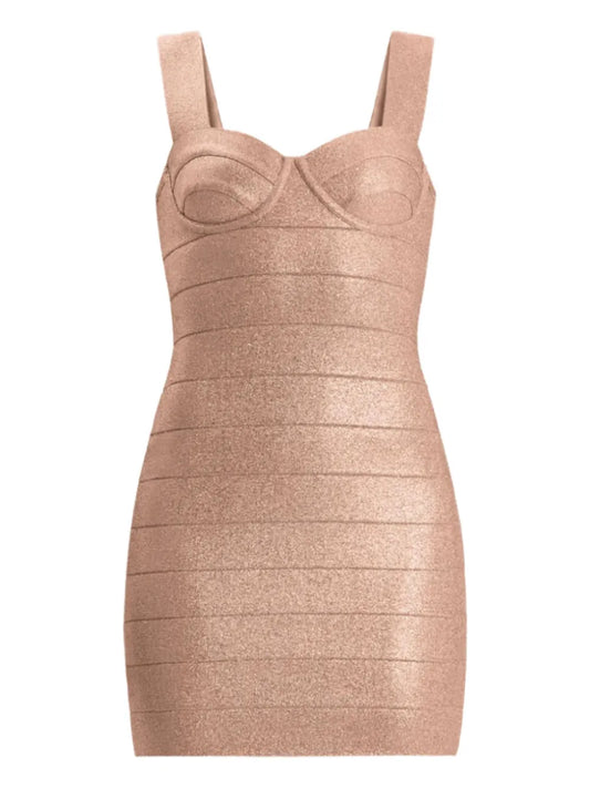Herve Leger Metallic Effect Mini Dress — Gold — Size XS — Front View