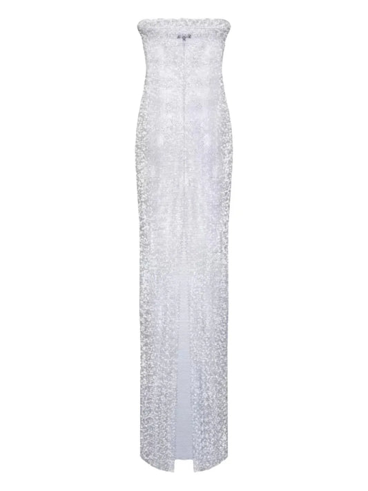 Santa Brands Rhinestone Mesh Maxi Dress — White — Size XS — Front View