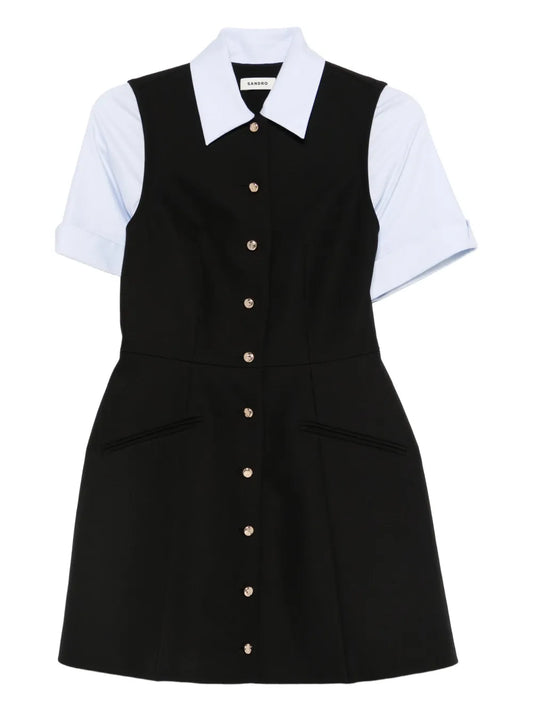 Sandro Button Short Day Dress — Black — Size XS — Front View