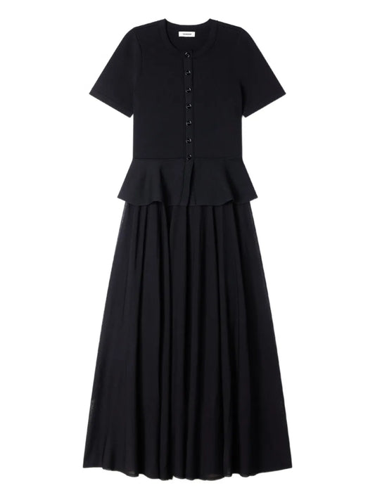 Sandro Button Fitted Knitted Dress — Black/ Red — Size S — Front View
