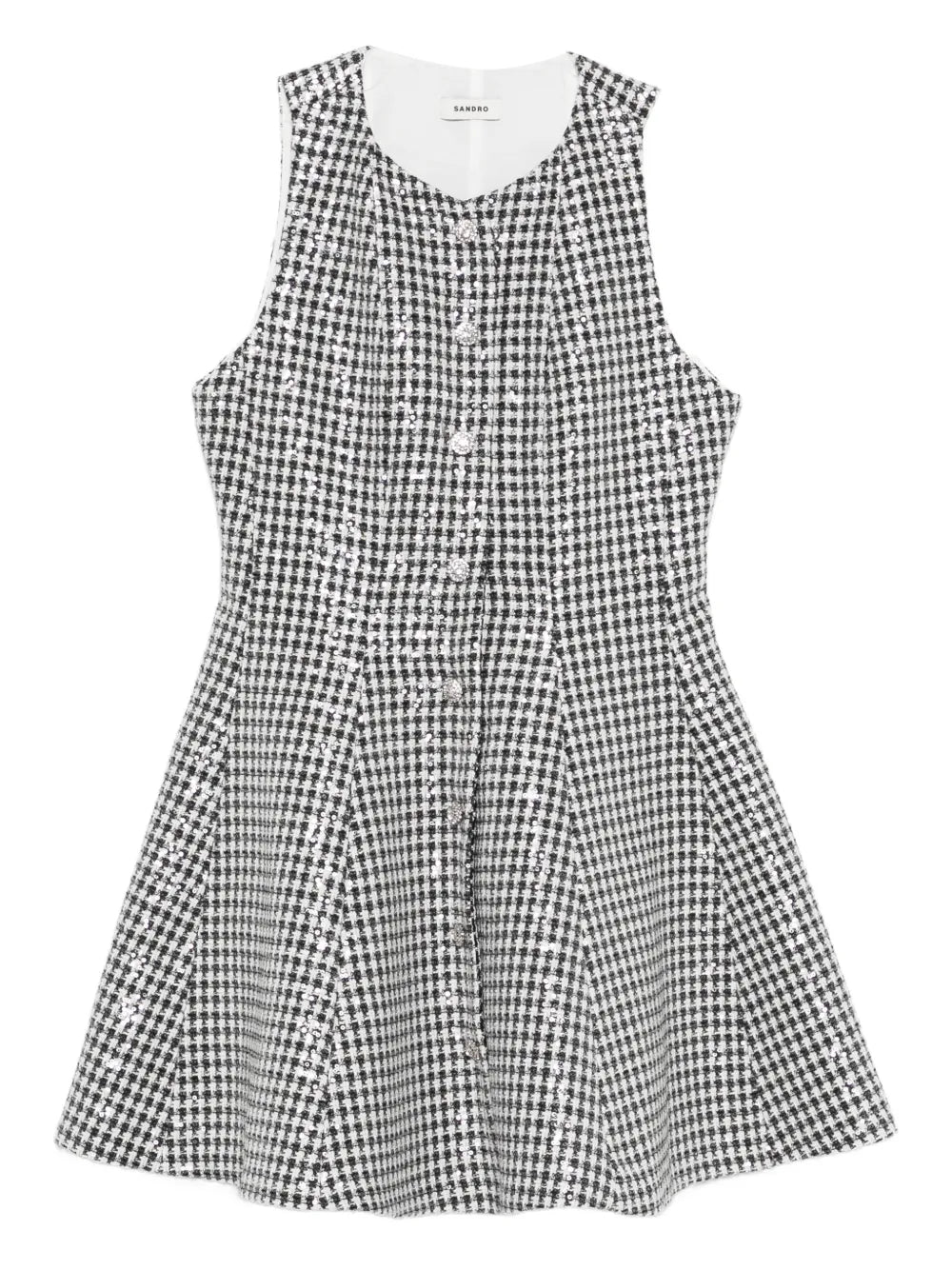 Sandro Sequin Embellished Houndstooth Dress — Black/ White — Size XS — Front View