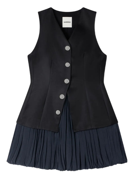 Sandro Layered Sleeveless Dress — Black/ Red — Size XS — Front View