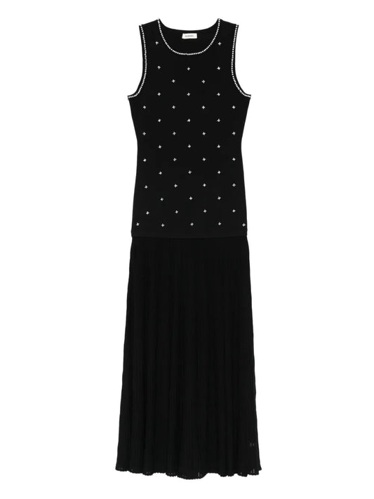 Sandro Floral Embellishment Knitted Maxi Dress — Black — Size XS — Front View