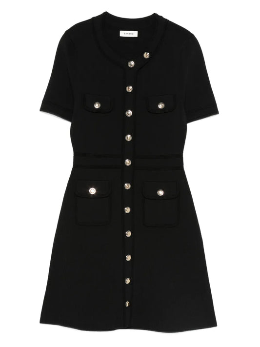 Sandro Button Detail Mini Dress — Black — Size XS — Front View
