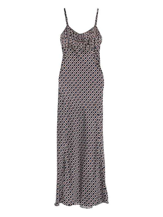 Sandro Printed Lace Up Maxi Dress — Blue — Size XS — Front View