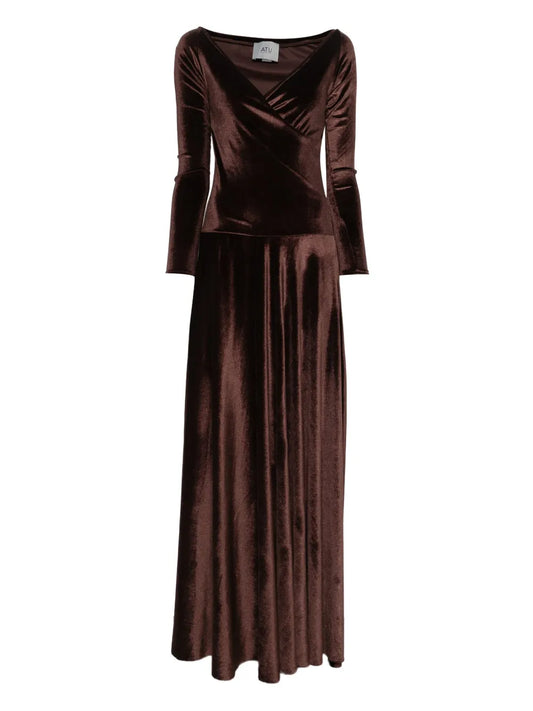 Atu Body Couture Velvet Gown — Brown — Size XXS — Front View