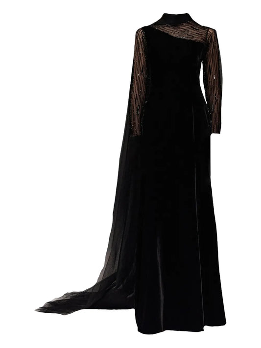 Tha Seen Sequin Embellishment Maxi Dress — Black — Size XS — Front View