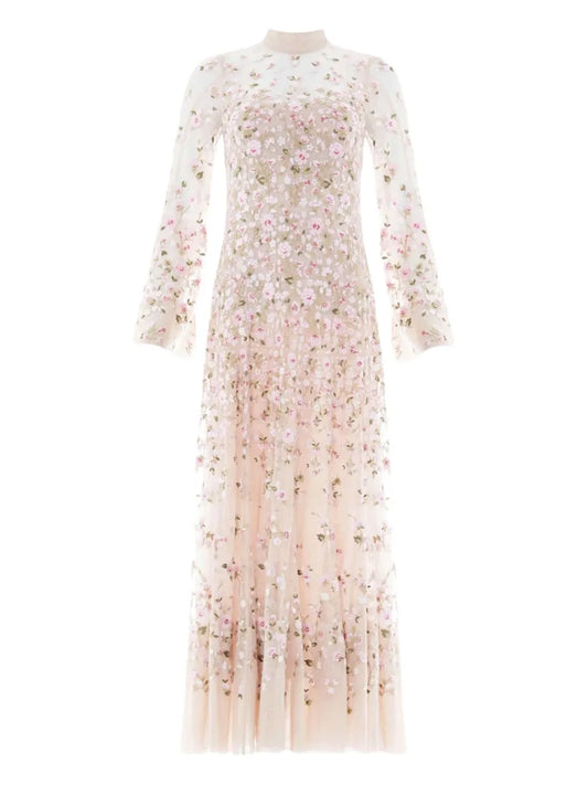 Needle Thread Sylvia Long Sleeves Floral Embellishment Midi Dress — Same as shown — Size XS — Front View