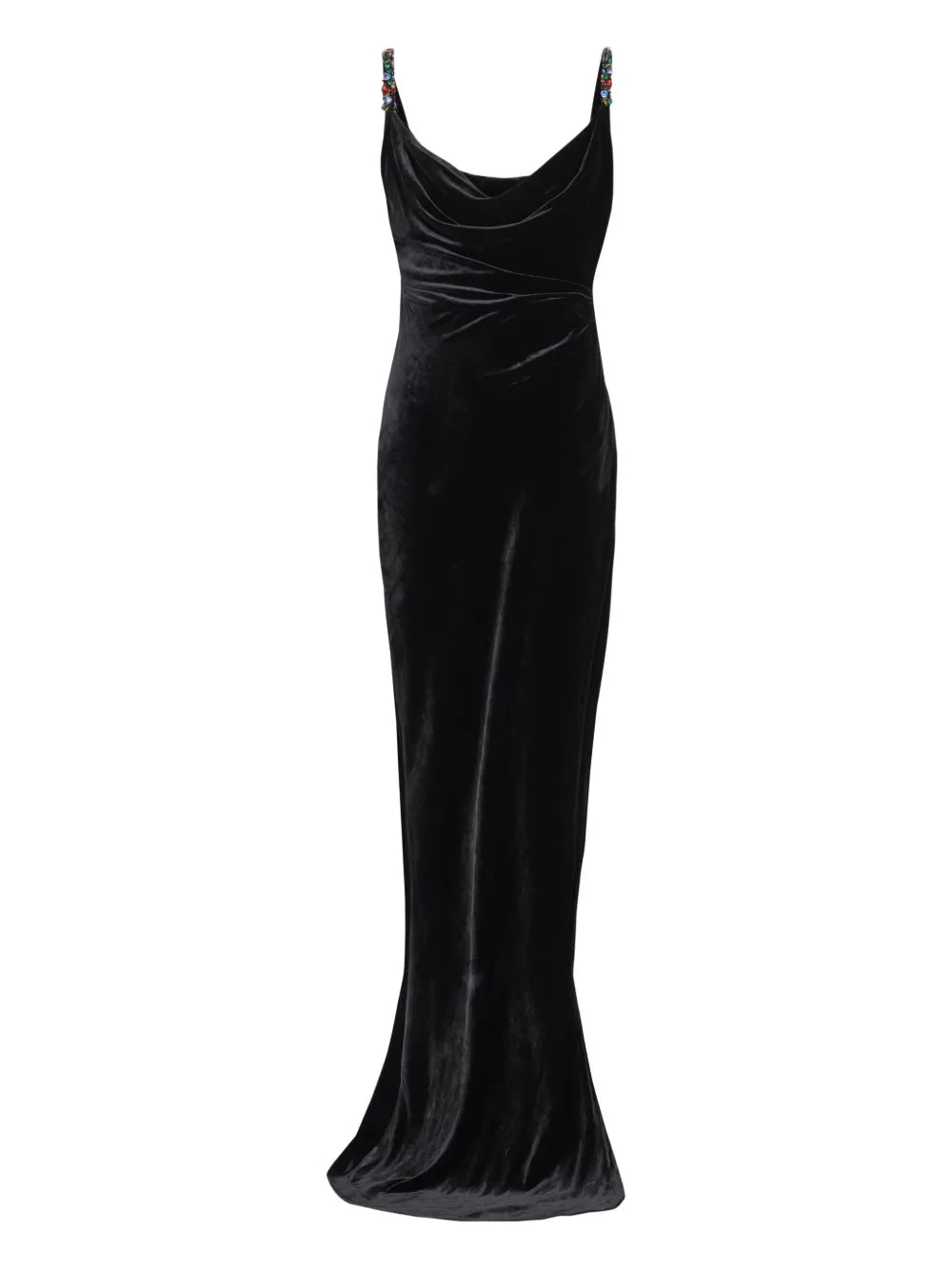Balmain Jewel Embellished Velvet Dress — Black — Size S — Front View