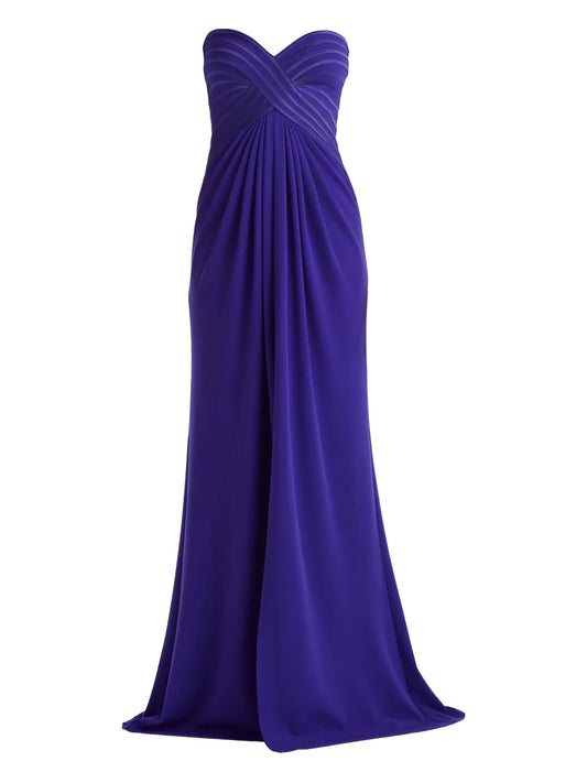 Tadashi Shoji Strapless Pleated Maxi Dress — Purple — Size XS — Front View