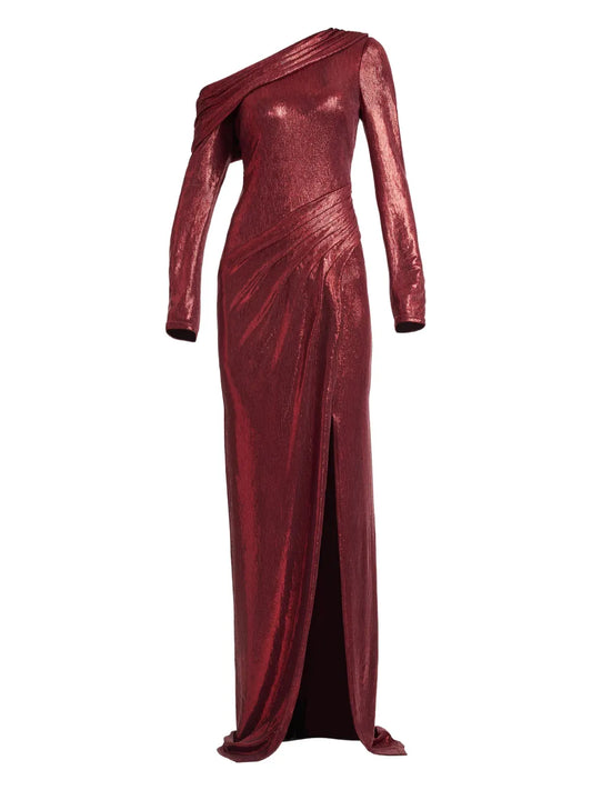 Tadashi Shoji One Shoulder Slit Maxi Dress — Red — Size S — Front View