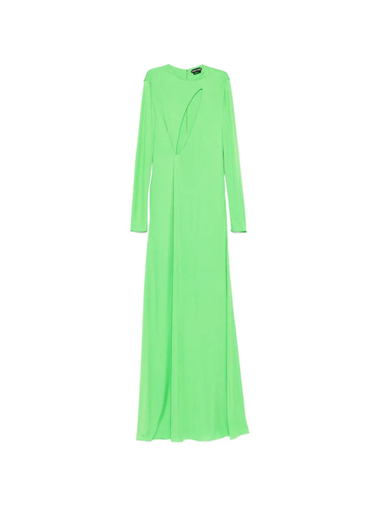 Tom Ford Cut Out Long Sleeve Maxi Dress — Green — Size XS — Front View