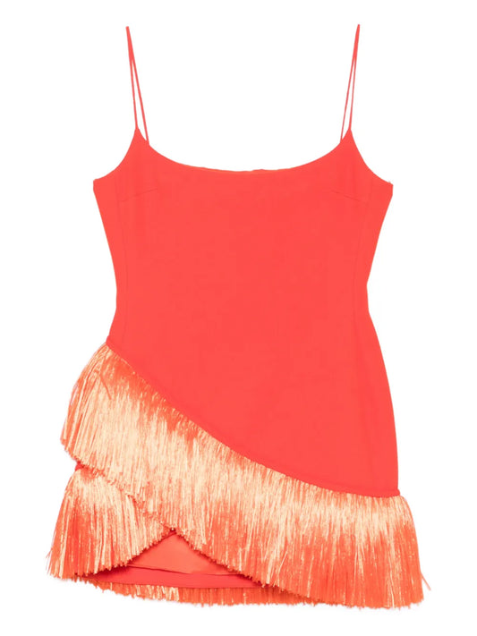 David Koma Fringed Detail Mini Dress — Red/ Orange — Size XS — Front View