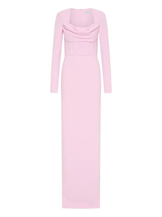 Rebecca Vallance Nemy Cowl Neck Long Sleeve Maxi Dress — Pink — Size XS — Front View