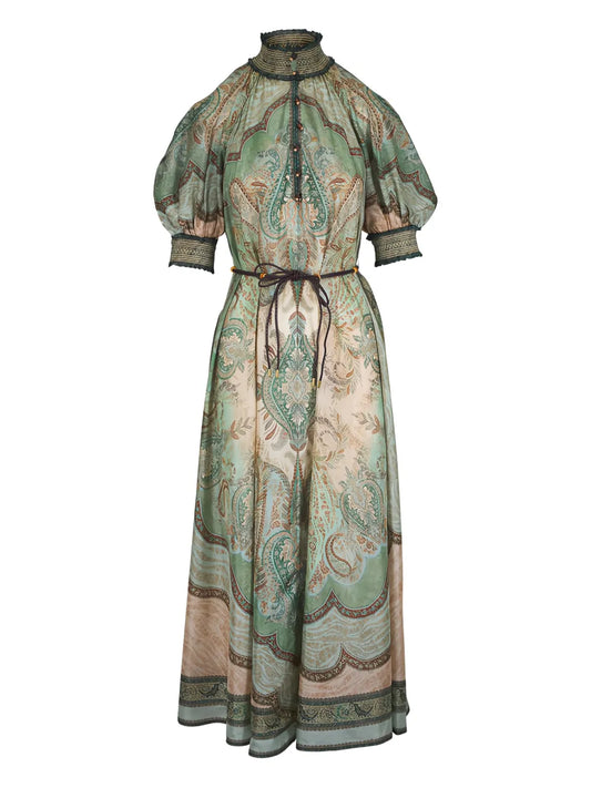 Zimmermann High Neck Paisley Motif Midi Dress — Same as shown — Size S — Front View