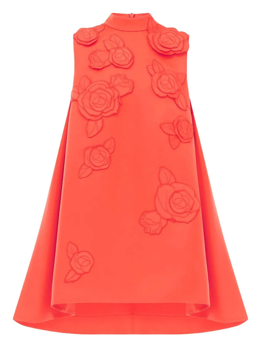 Leo Lin Fallon Floral Applique Mini Dress — Orange — Size S — Front View