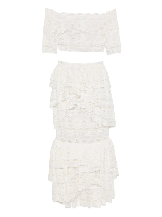 Saiid Kobeisy Lace Ruffled Dress — White — Size S — Front View