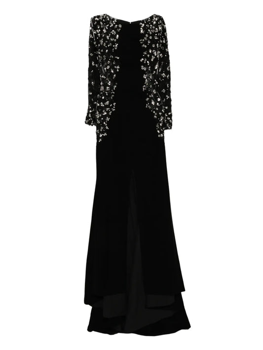 Saiid Kobeisy Embellished Slit Long Dress — Black — Size XXL — Front View