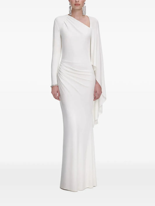 Self Portrait Draped Maxi Dress — White — Size XS — Front View