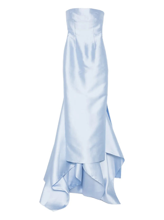 Solace London Strapless Maxi Dress — Blue/ Red — Size S — Front View
