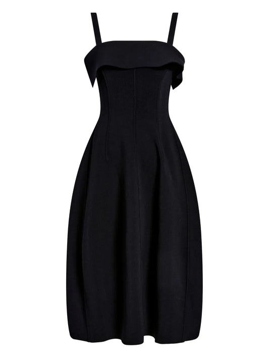 Proenza Schouler Blanca Ruffled Midi Dress — Black — Size XS — Front View