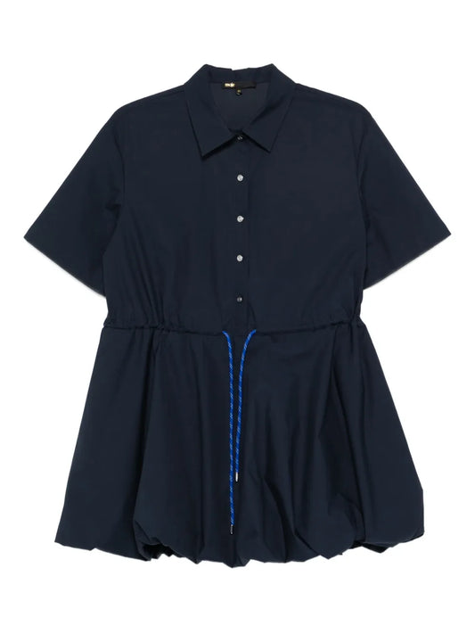 Maje Drawstring Mini Dress — Blue/ Navy/ Red — Size XS — Front View