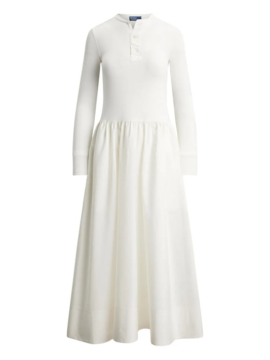 Polo Ralph Lauren Henley Style Maxi Dress — White/ Red — Size XS — Front View