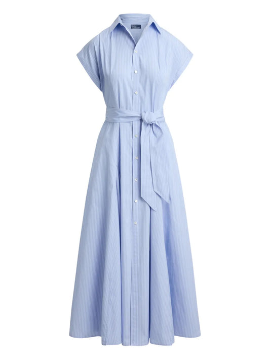 Polo Ralph Lauren Emma Striped Pattern Tie Waist Maxi Dress — Blue — Size S — Front View