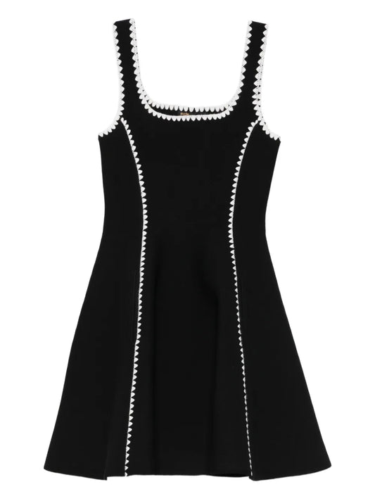 Maje Scalloped Knitted Midi Dress — Black — Size XS — Front View