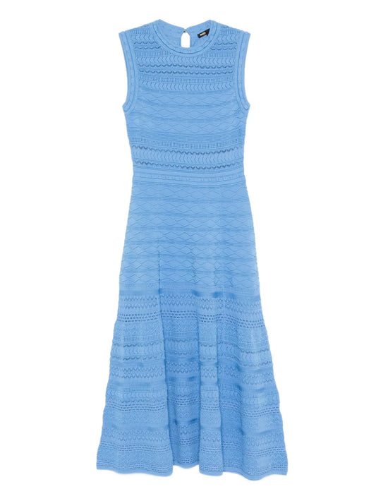 Maje Openwork Knitted Dress — Blue — Size XS — Front View