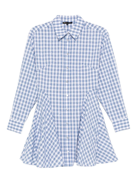 Maje Check Pattern Mini Dress — Blue/ Red — Size XS — Front View