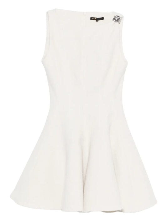 Maje Buckle Applique Cotton Dress — White — Size S — Front View