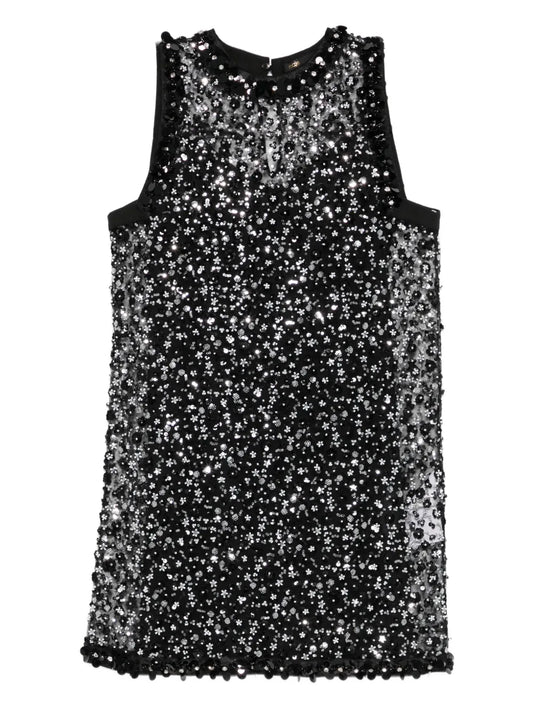Maje Beaded Sleeveless Mini Dress — Black — Size XS — Front View