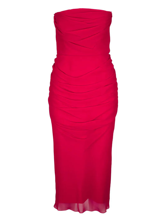 Carolina Herrera Strapless Draped Midi Dress — Red — Size XXS — Front View