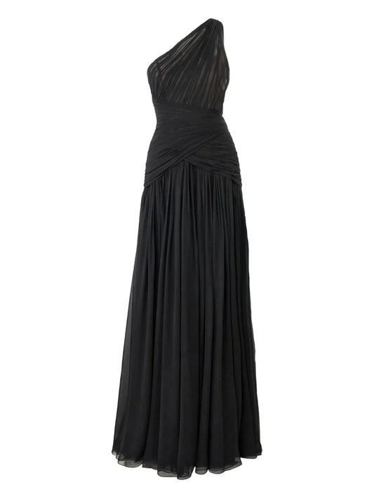 Carolina Herrera Gathered One Shoulder Gown — Black/ Red — Size XS — Front View