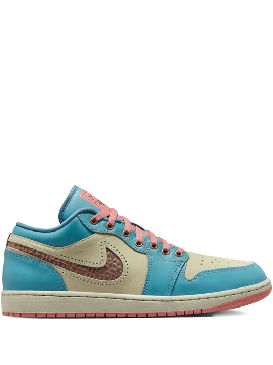 Air Jordan 1 Low Lace-Up Sneakers — Turquoise Blue — Size US M 10.5 - US W 12 — Front View