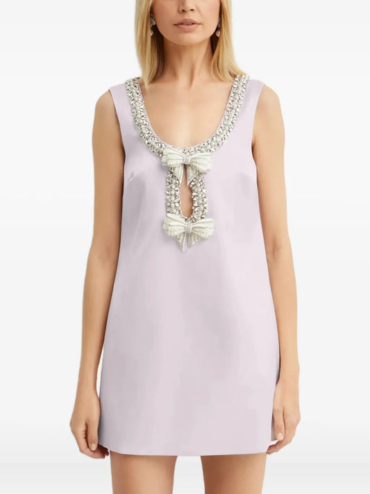 Self Portrait Crystal Embellished Bow Mini Dress — Pink — Size XS — Front View