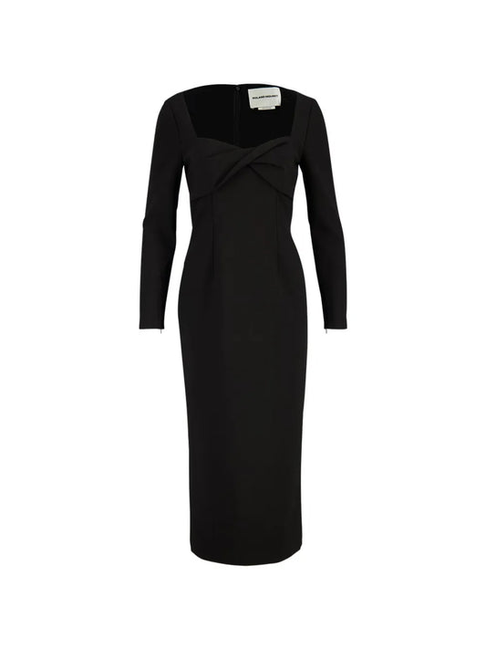 Roland Mouret Twist Detail Long Sleeve Dress — Black — Size S — Front View