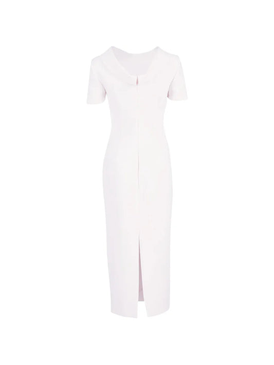 Roland Mouret Crepe Midi Dress — Beige/ Cream — Size S — Front View