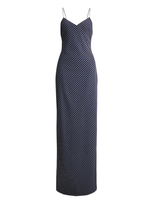 Ralph Lauren Collection Caitlin Sequined Striped Maxi Dress — Blue/ Navy — Size S — Front View