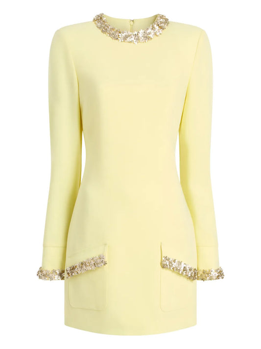 Cinq A Sept Adi Embellished Mini Dress — Yellow — Size XS — Front View