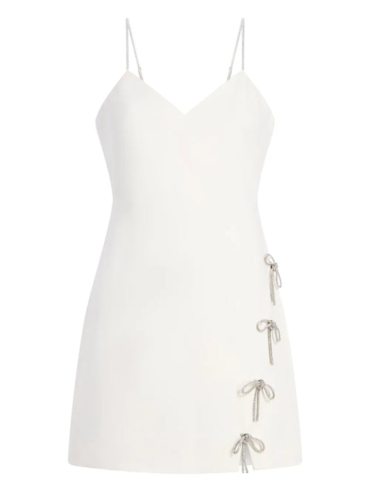 Cinq A Sept Corded Rhinestone Bow Rella Dress — Ivory — Size XS — Front View