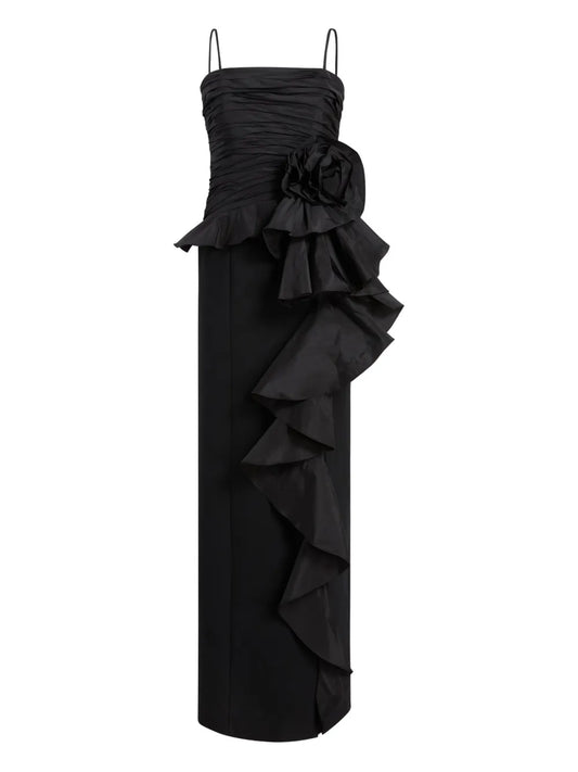 Cinq A Sept Liora Ruffled Floral Gown — Black — Size XS — Front View