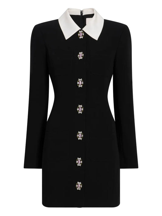 Cinq A Sept Sheryl Collared Embellished Dress — Black/ Red — Size XS — Front View