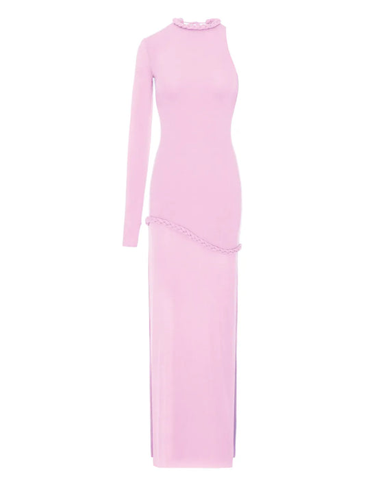 Manuri Candy One Sleeve Braided Detail Maxi Dress — Pink — Size M — Front View