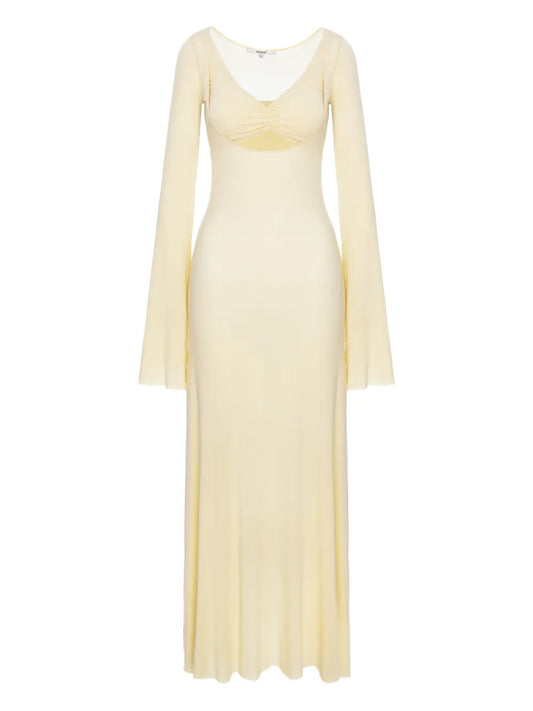 Manuri Nina Flared Detail Maxi Dress — Red/ Yellow — Size XS — Front View