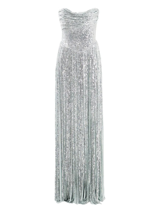 Ana Radu Fringed Detail Maxi Dress — Silver — Size XS — Front View