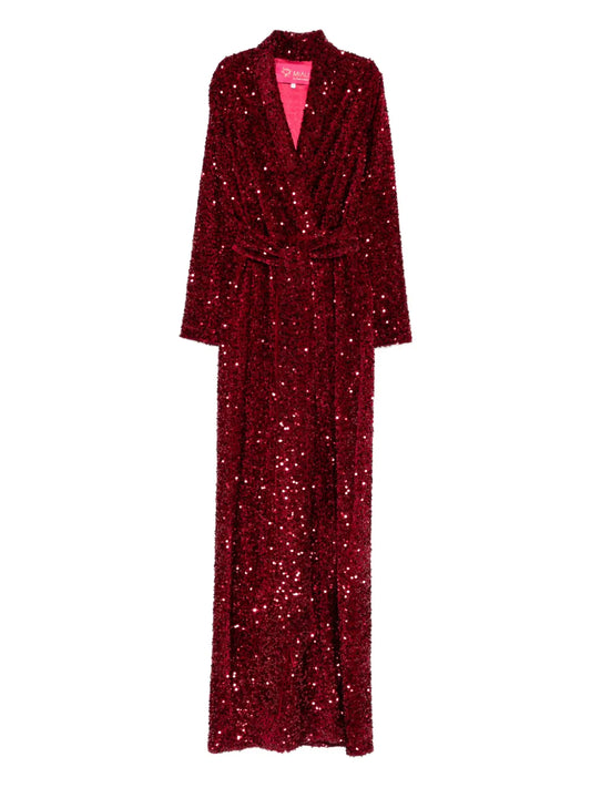 Miau By Clara Rotescu Sequin Tie Dress — Red — Size XXL — Front View